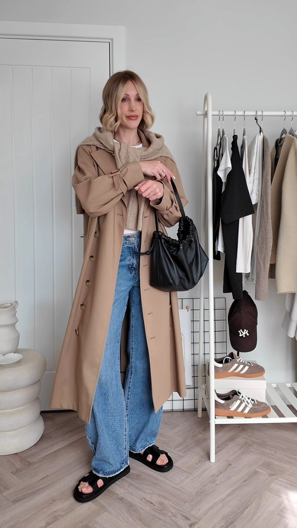 Trench coat outfit - baggy jeans - black sandals - spring capsule wardrobe #trenchcoat #jeans 

#LTKeurope #LTKSeasonal #LTKshoecrush