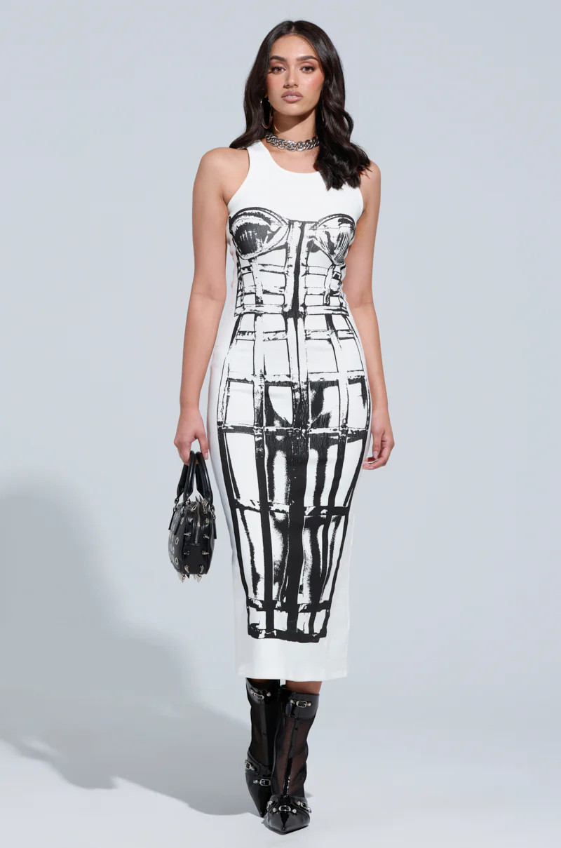 BREAK FREE PRINTED MIDI DRESS | AKIRA