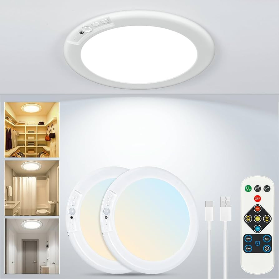 Rechargeable Ceiling Light, No Wiring Battery Operated Ceiling Light with Remote, Motion Sensor D... | Amazon (CA)