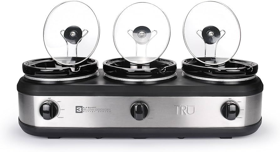 TRU Triple Slow Cooker by Select Brands - Triple Buffet Server for Parties, Holidays & Gatherings... | Amazon (US)
