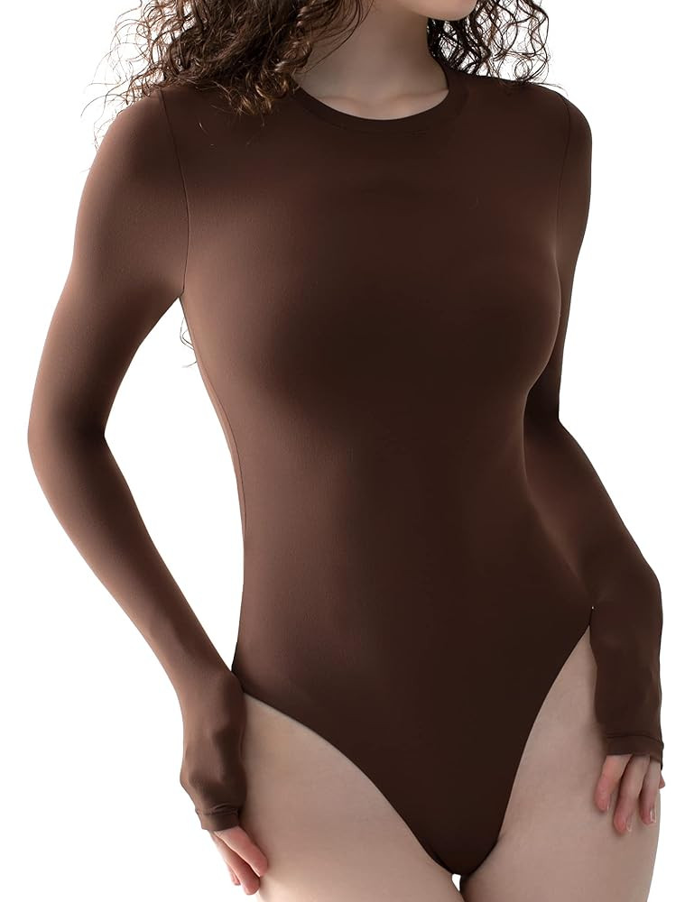 PUMIEY Women's Crew Neck Long Sleeve Bodysuit Sexy Tops Sharp Collection | Amazon (US)