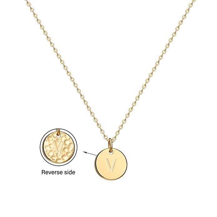 Befettly Initial Necklace,14K Gold-Plated Children Necklace Round Disc Double Side Engraved Hamme... | Amazon (US)
