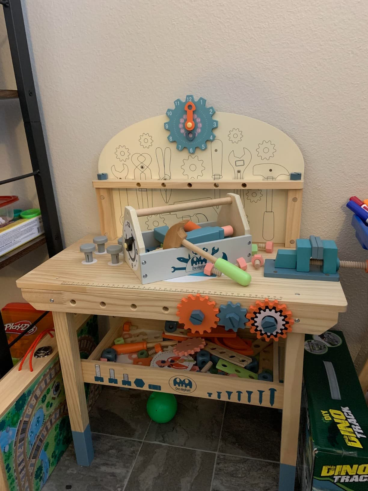 Tool Bench for Kids Toy Play Workbench Wooden Tool Bench Workshop Workbench with Tools Set Wooden... | Amazon (US)