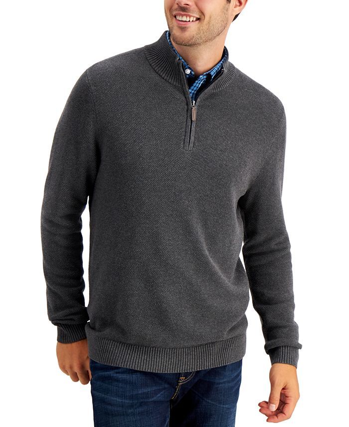 Club Room Men's Quarter-Zip Textured Cotton Sweater, Created for Macy's  & Reviews - Sweaters - M... | Macys (US)
