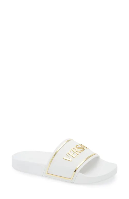 Versace Logo Pool Slide in Porcelain White-Versace Gold at Nordstrom, Size 11Us | Nordstrom