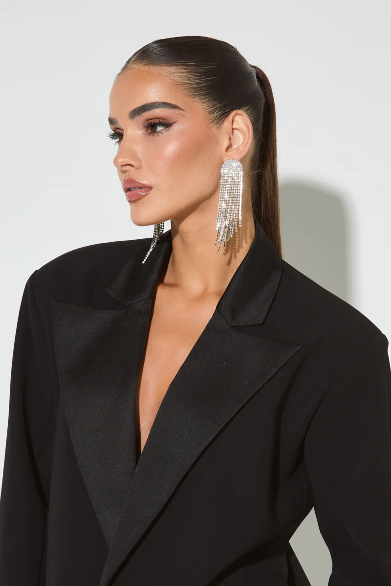 Silver Diamante Drop Statement Earrings | Noughts and Kisses