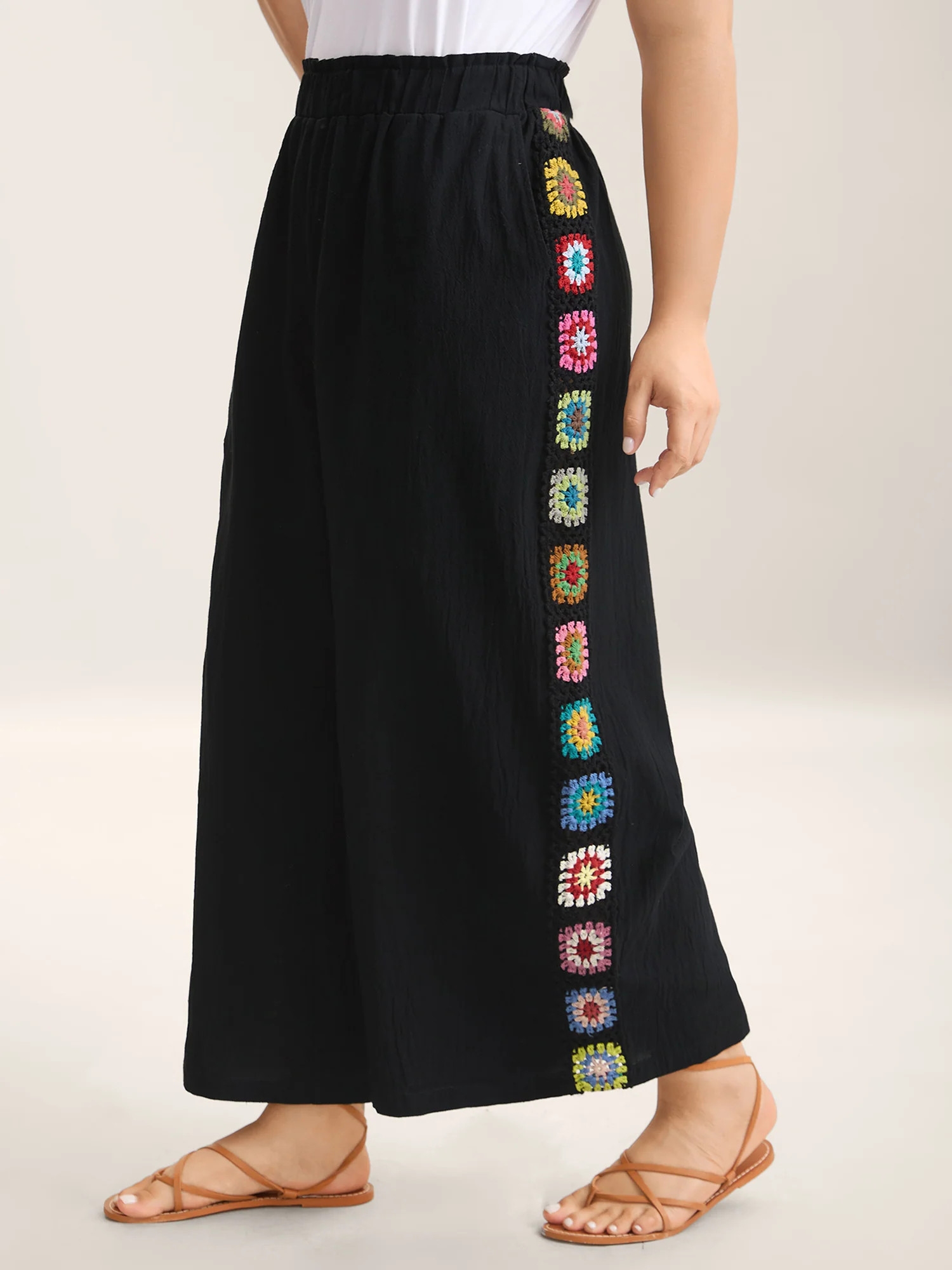 Shirred Waist Wide-Leg Spliced Pants | Bloomchic
