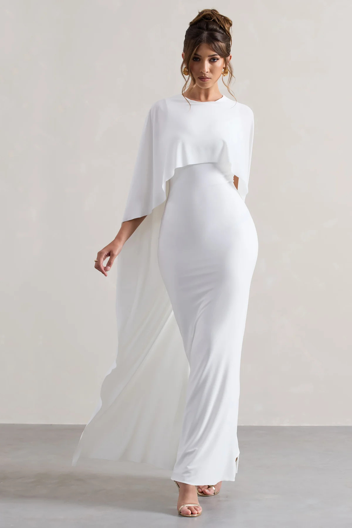 Palena | White Draped Maxi Dress With Cape Sleeves | Club L London