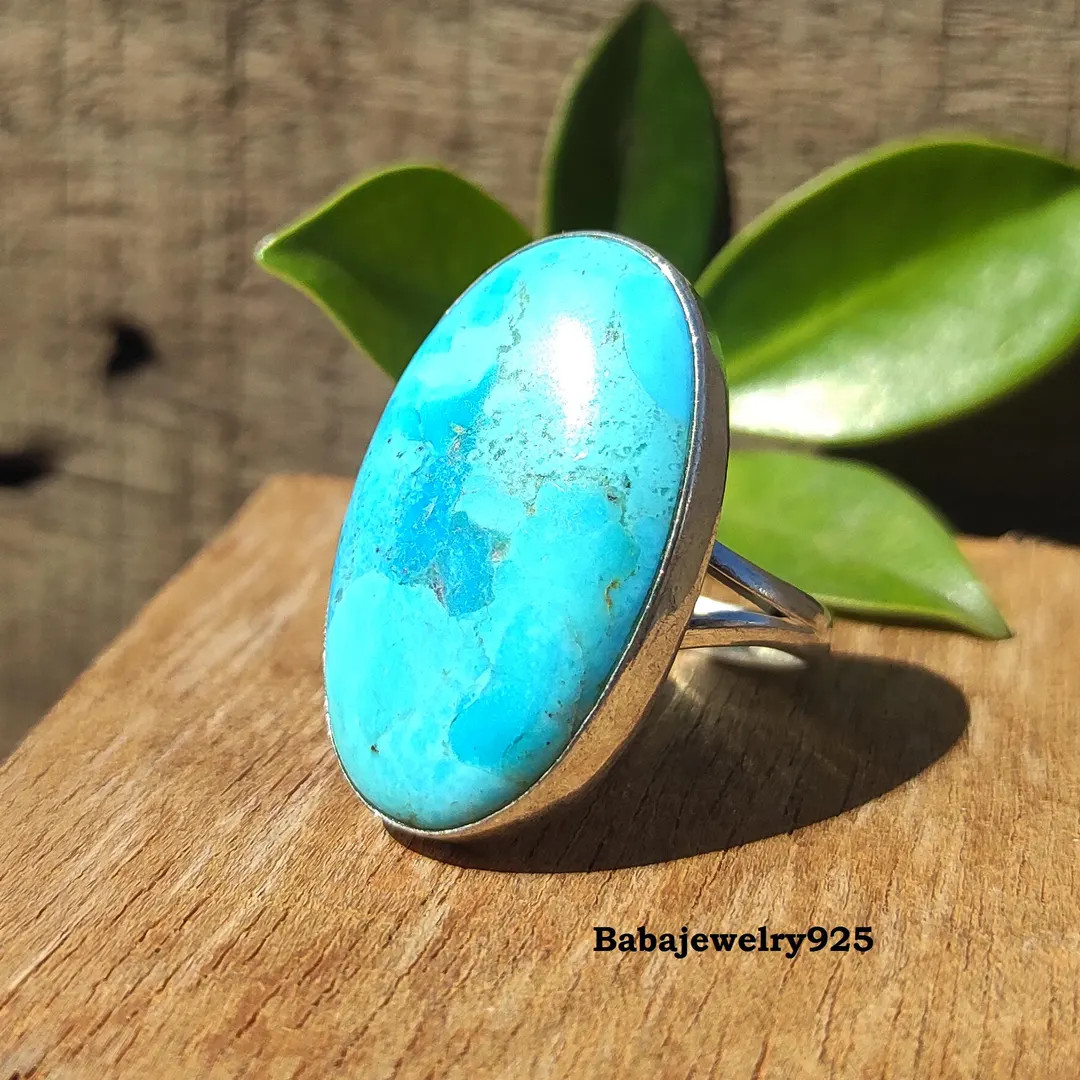 Mohave Turquoise Ring~ 925 Sterling Silver Ring~ Dainty Oval Shape Ring~ Silver Jewelry~ Handmade... | Etsy (US)