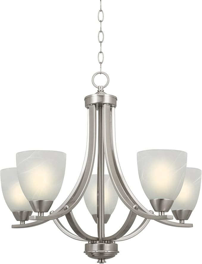 Kira Home Weston 24" Contemporary 5-Light Large Chandelier + Alabaster Glass Shades, Adjustable C... | Amazon (US)