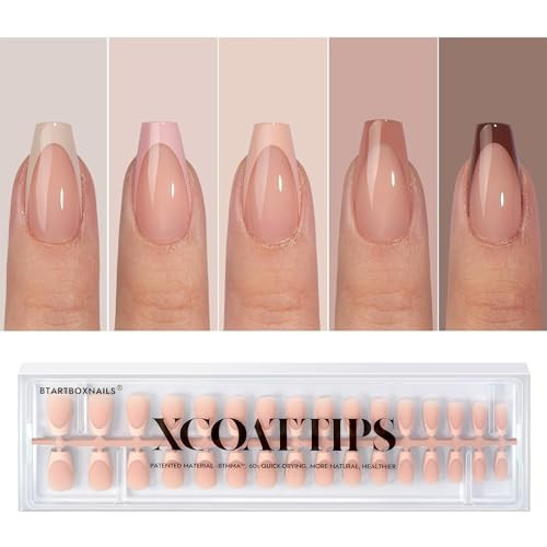 BTArtboxnails XCOATTIPS Press on Nails - French Tip Press on Nails, Short Coffin Nails Tips False Nails, Skin Tones Soft Gel Material Acrylic Fake Nails Gift for DIY at Home | Amazon (US)