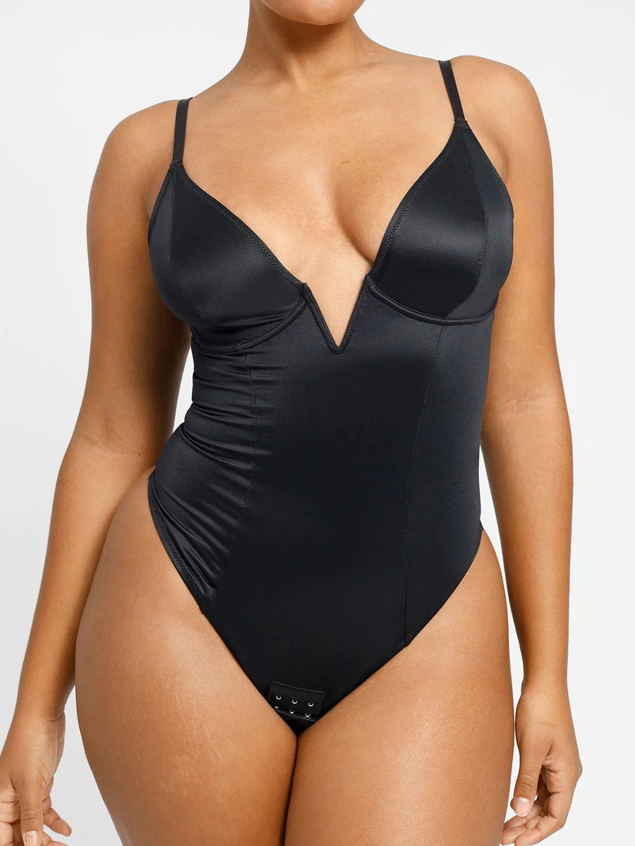 Deep V-Neck Shapewear Thong Bodysuit | Popilush | Popilush
