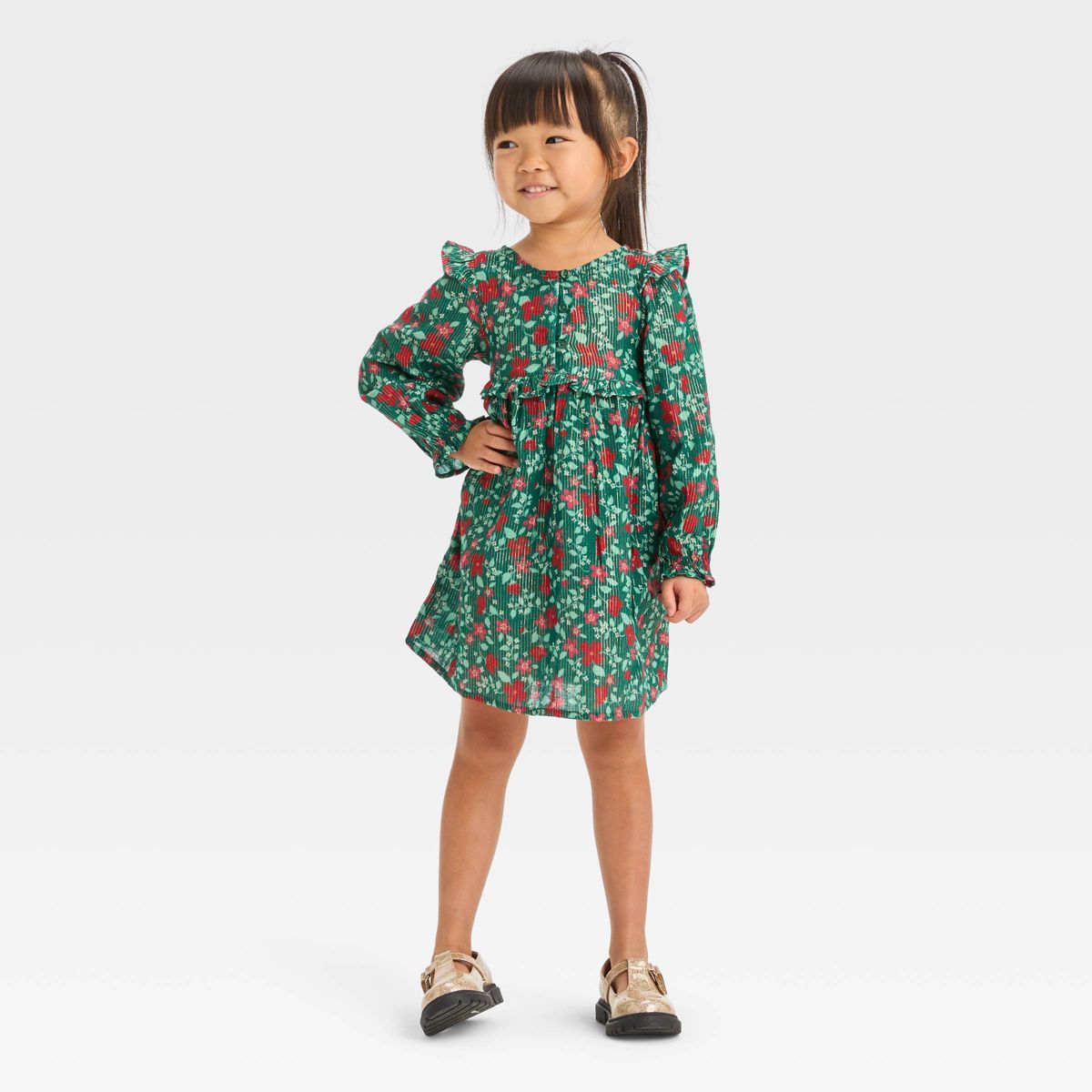 Toddler Girls' Floral Long Sleeve Dress - Cat & Jack™ Green | Target