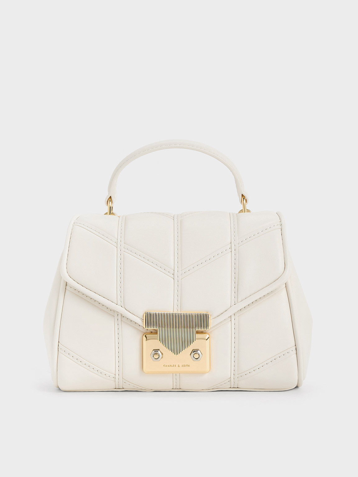 Eudora Chevron Top Handle Bag
 - Cream | Charles & Keith US