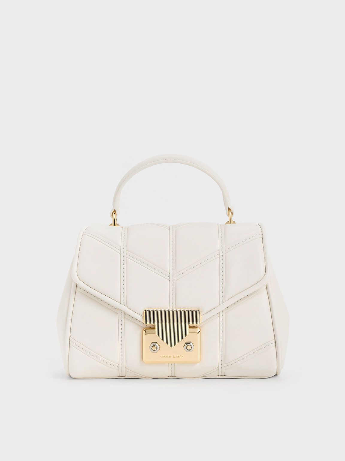 Eudora Chevron Top Handle Bag
 - Cream | Charles & Keith US