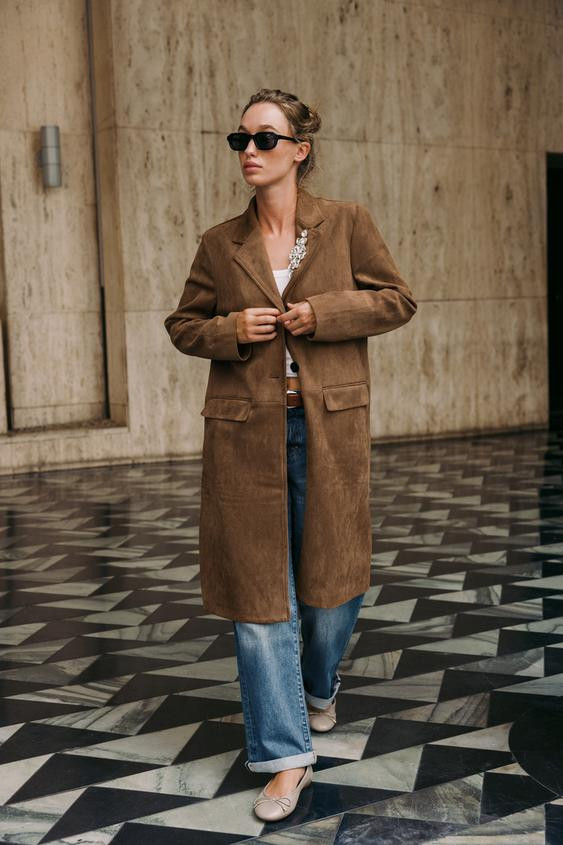 FAUX SUEDE BROOCH FROCK COAT | Zara UK