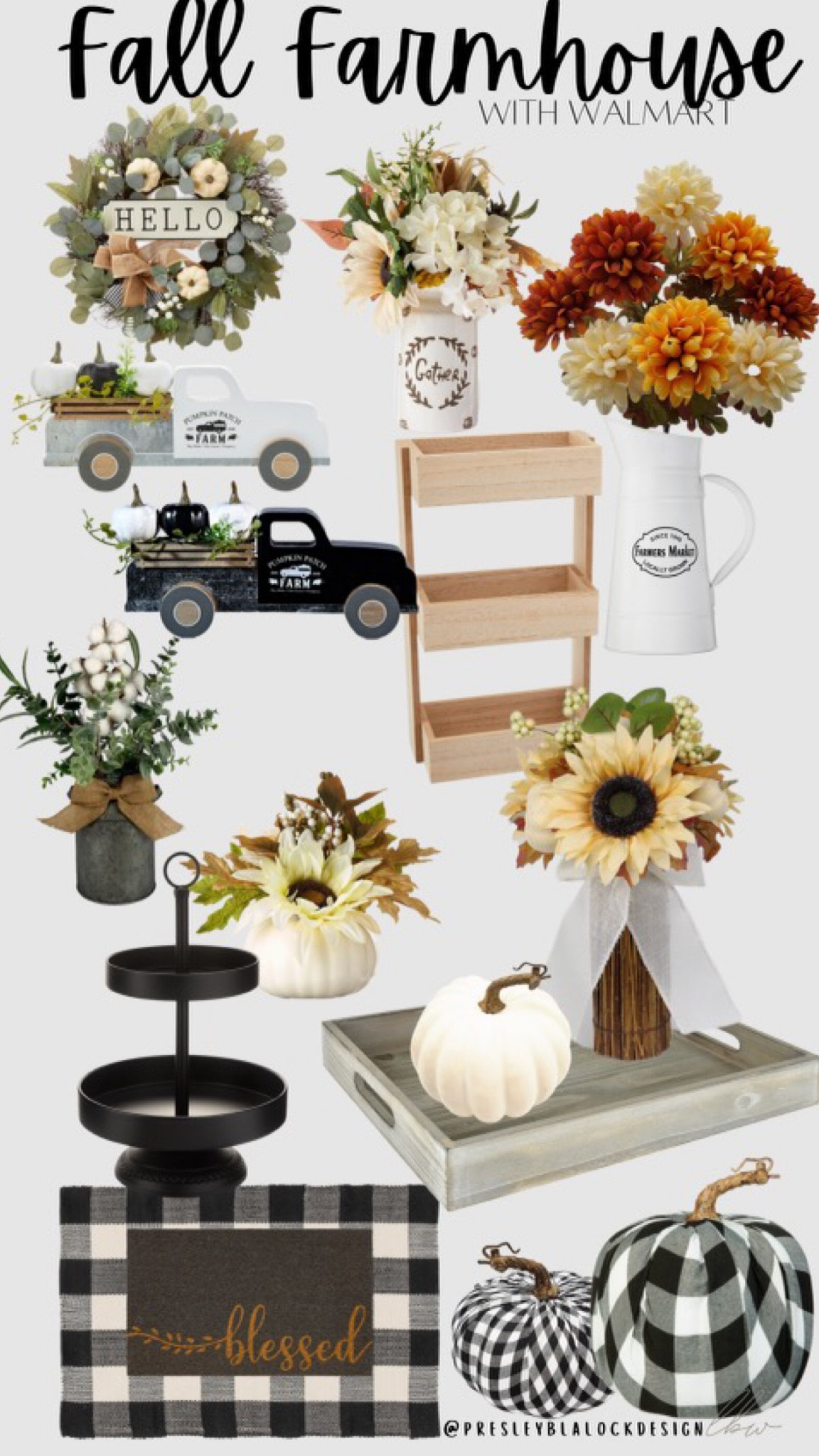 Fall Decor / farmhouse decor / fall home decor / Walmart decor / Walmart home finds / modern farmhouse / farmhouse truck / faux sunflowers / wooden shelf / Walmart deals / tiered tray / white pumpkin / pumpkin decor / wooden tray / fall wreath / door wreath 

#LTKSeasonal #LTKstyletip #LTKhome