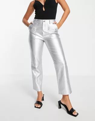 Edited Eriko straight leg trousers in metallic silver | ASOS (Global)