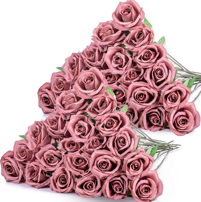 Hotop 40 Pcs Rose Artificial Flowers Bulk with Long Stem,Realistic Silk Fake Roses Bouquet for Ho... | Amazon (US)
