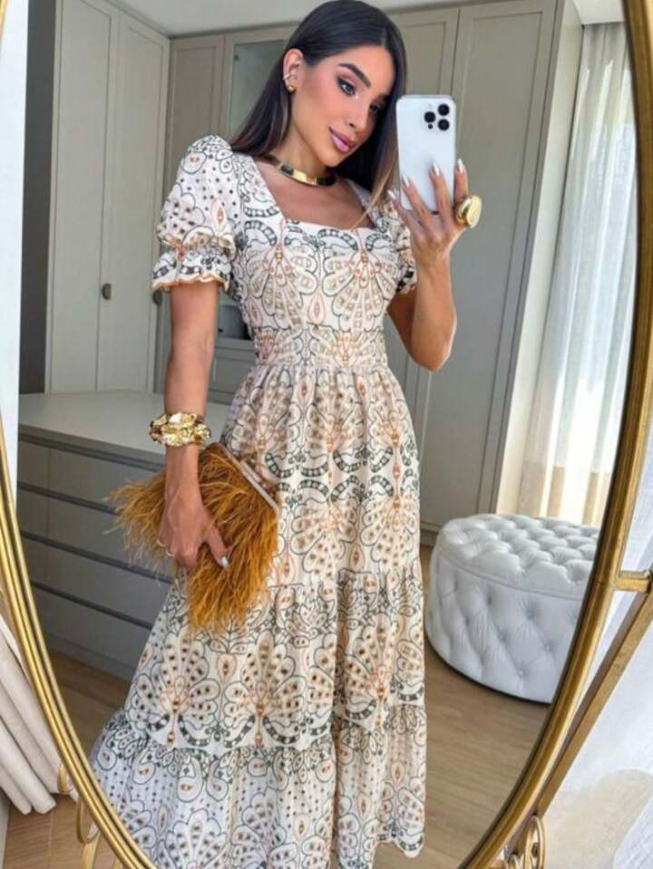 Vestigo longo LAISE BORDADO manga princesa Moda Evangelica Modesta | SHEIN