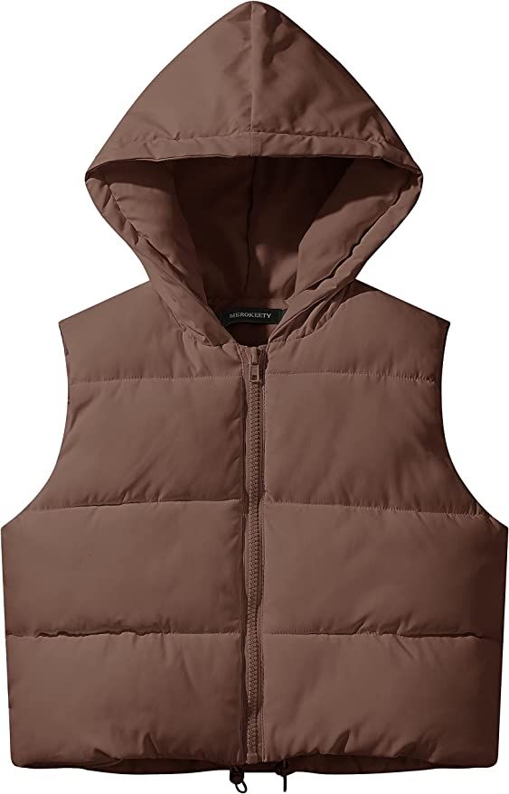 MEROKEETY Women's Crop Puffer Vest Lightweight Stand Collar Sleeveless Zip Up Padded Gilet Coat | Amazon (US)