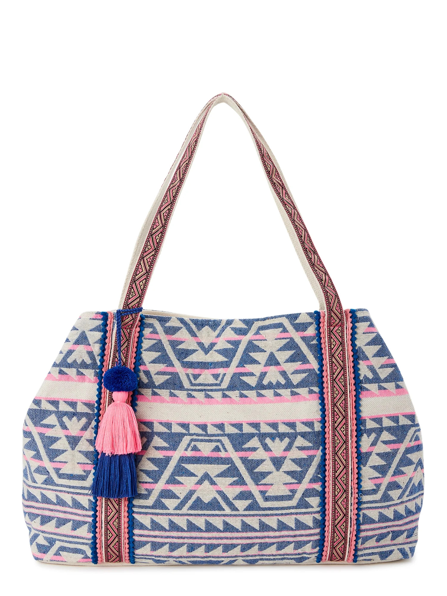 No Boundaries Women's Woven Tote Bag Pink Aztec - Walmart.com | Walmart (US)
