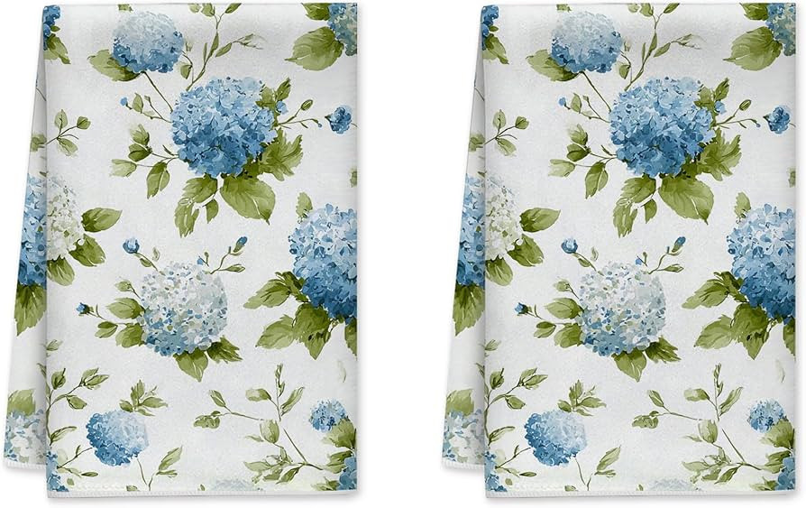 Hydrangea Kitchen Towels Set of 2,Vintage Floral Leaves Stems Blue Reusable Kitchen Accessories H... | Amazon (US)