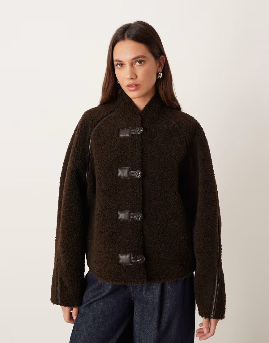 Mango borg collarless jacket with toggles in black | ASOS (Global)