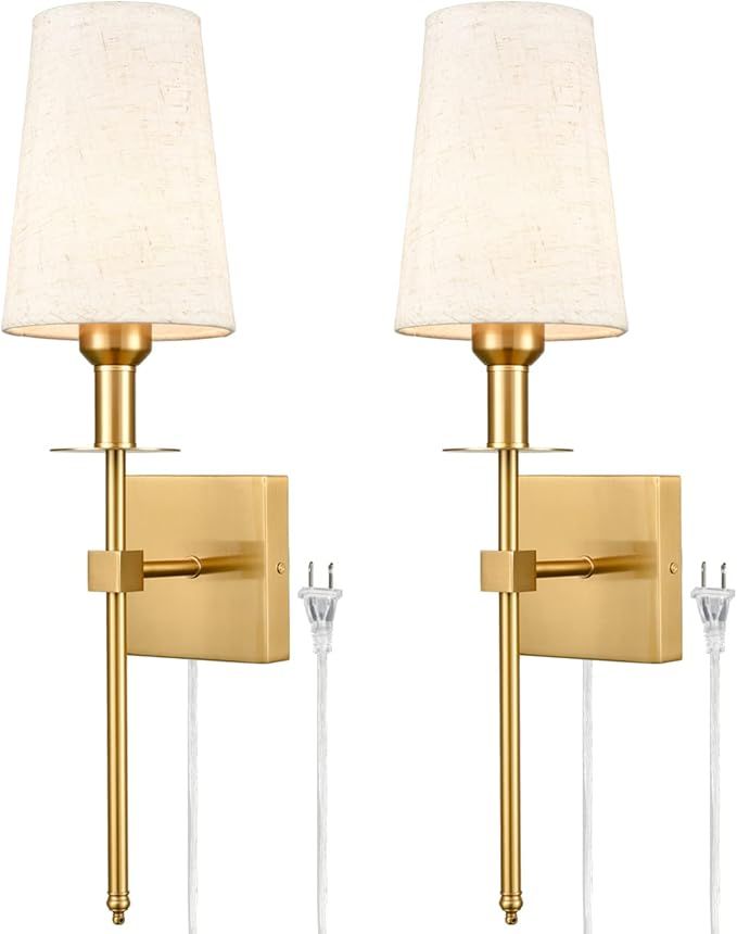 TEENYO Plug in Wall Sconces Sets of Two Modern 1-Light Plug-in Wall Lamp Brass Gold Sconces Wall ... | Amazon (US)