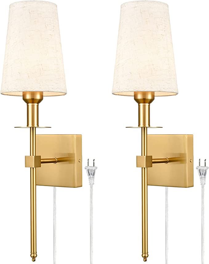 TEENYO Plug in Wall Sconces Sets of Two Modern 1-Light Plug-in Wall Lamp Brass Gold Sconces Wall ... | Amazon (US)