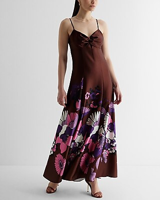 Satin Floral Twist Front Maxi Dress | Express