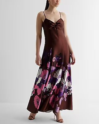 Satin Floral Twist Front Maxi Dress | Express