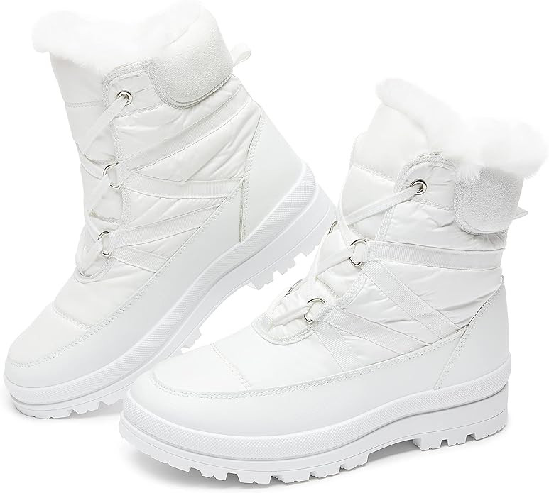 BABUDOG Womens Warm Fur Lined Mid-Calf Boots Waterproof Winter Snow Boots Non-slip Lace up Combat... | Amazon (US)