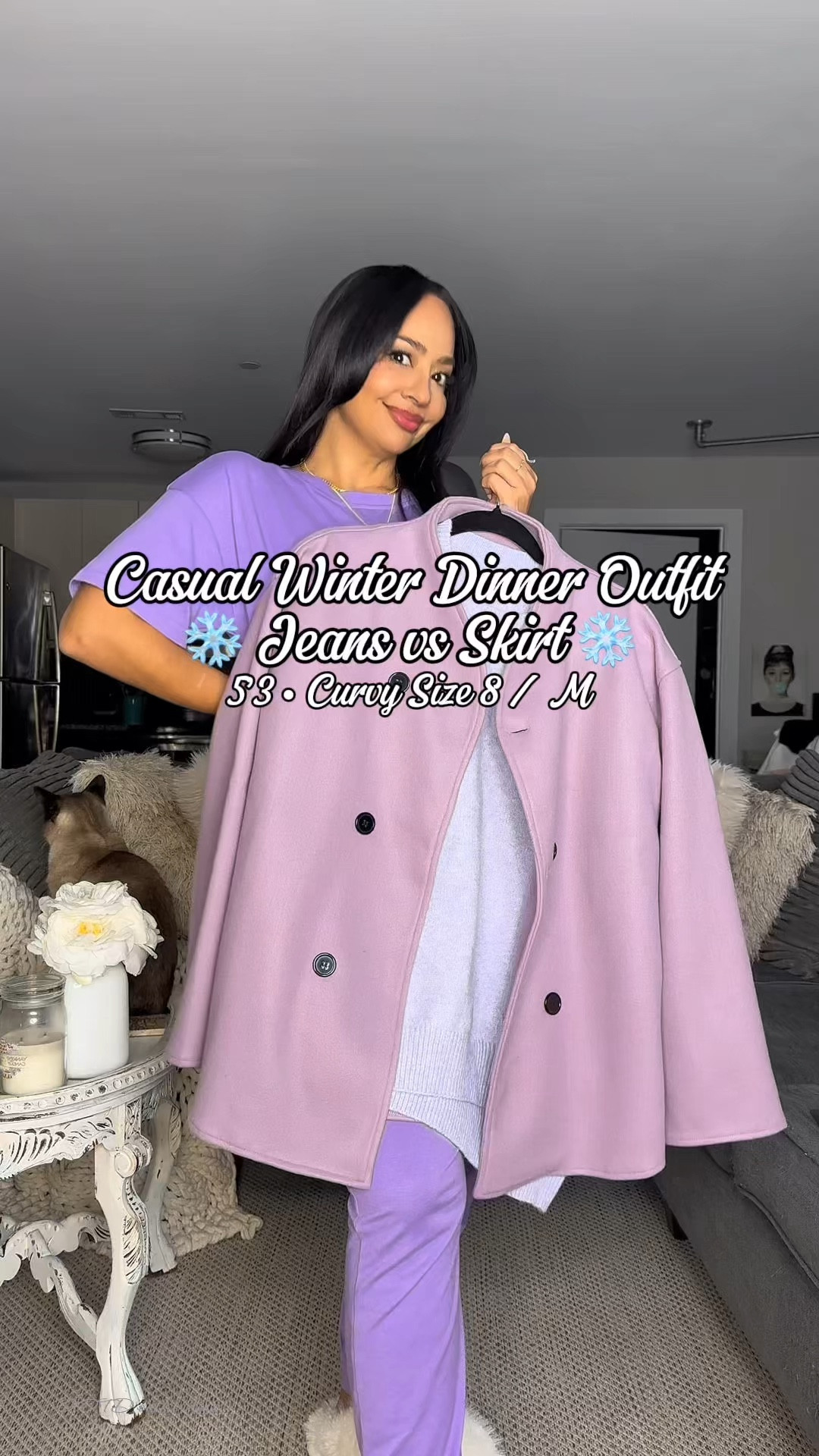 Same base - different bottoms! Casual dinner outfits for a winter date or out with your friends / family ❄️ 

Sizing ⬇️

5’3 • 155 lbs
Size 8 / Medium
Bust: 34DDD
Waist: 28”
Hips: 43”
Wearing Size Medium in the skirt, sweater and jeans and a Large in the wool jacket

winter outfits, winter jacket, leopard skirt, cozy sweater, casual outfit   

#LTKFindsUnder50 #LTKOver40 #LTKStyleTip