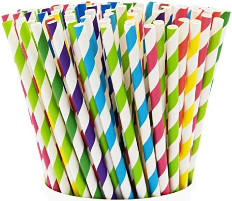 Paper Drinking Straws [200 Pack] 100% Biodegradable - Assorted Colors | Amazon (US)