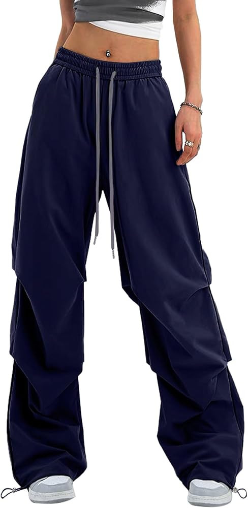 Bakyarder Women’s Y2K Baggy Parachute Pants High Waist Wide Leg Casual Track Pants with Adjusta... | Amazon (US)