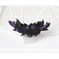 Black Purple Gothic Hair Comb, Black Roses & Callas Flower Headpiece, Halloween Wedding | Etsy (US)