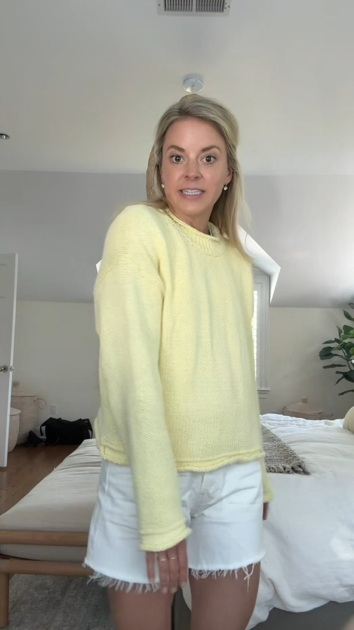 My Anthro code is back!! KENDALL20 for 20% off $100+ 
-small sweater, tts 
-small tee, tts 
-26 shorts, tts 
-sandals tts (size up if between)

#LTKSaleAlert