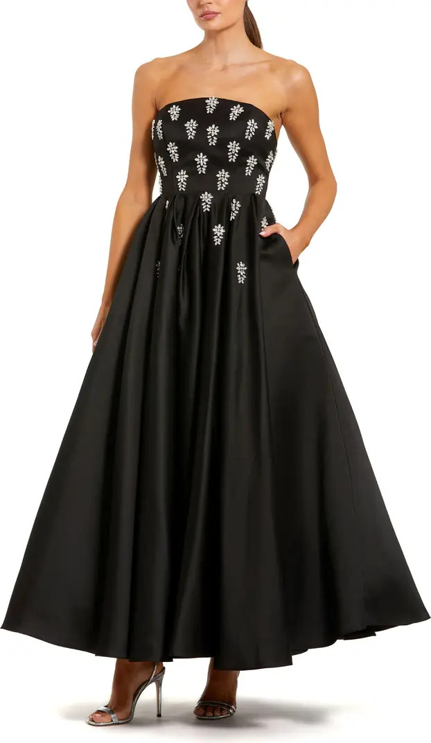 Mac Duggal Crystal Embellished Strapless Satin A-Line Dress | Nordstrom | Nordstrom
