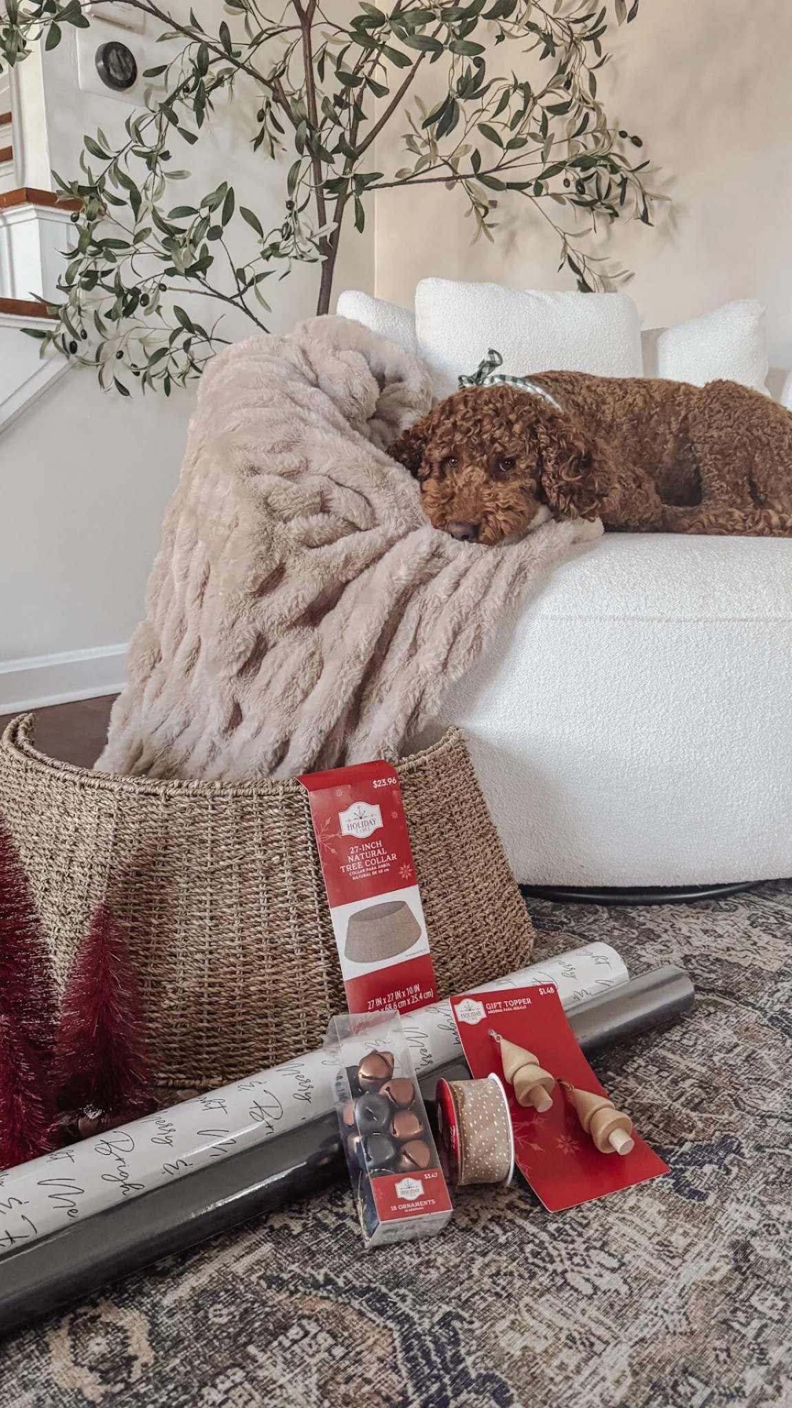 Walmart holiday haul 🌲 including gift wrap, woven tree skirt, and burgundy bottle brush trees ✨ The ribbon & wood gift toppers are not available online yet but I’ll add them here when they are 🤎

#walmartfinds

#LTKHome #LTKHoliday #LTKFindsUnder50