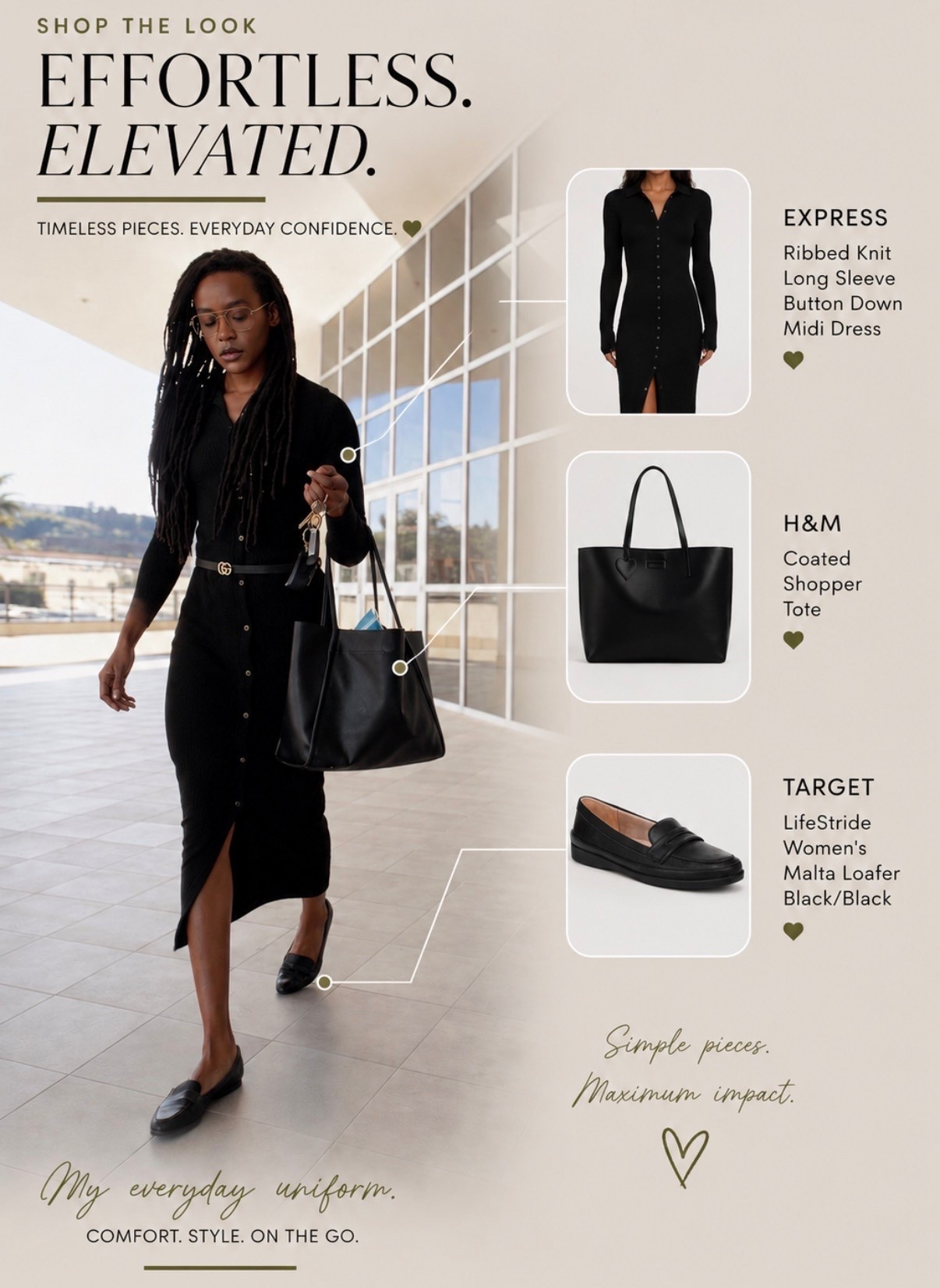 POV: your everyday outfit formula is just elevated basics + good accessories 🤎

This ribbed midi dress has become one of those “throw on and instantly look put together” pieces. Paired it with my favorite oversized tote + comfy loafers for an effortless soft luxury vibe ✨

Everything linked on my LTK.￼ #SoftLuxury #ElevatedStyle #EverydayStyle #LTKFinds #BlackGirlLuxury #MinimalStyle #QuietLuxury #EffortlessStyle #WorkwearStyle #FashionFinds #ClassyStyle #NeutralStyle #StyleInspo #ChicStyle #OOTD #WomenWithStyle #CapsuleWardrobe #TimelessStyle #LuxuryInspired #LTKFashion

#LTKootd