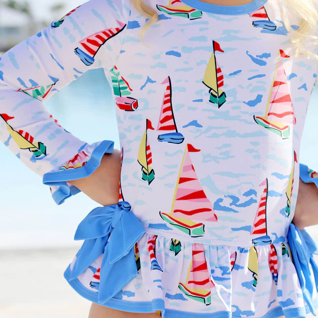 Watercolor Sailboat Rash Guard Swimsuit | Classic Whimsy