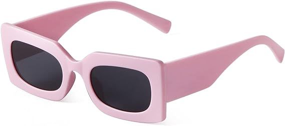 GIFIORE Retro 90s Nude Rectangle Sunglasses For Women Trendy Chunky Glasses Black Pink Frame | Amazon (US)