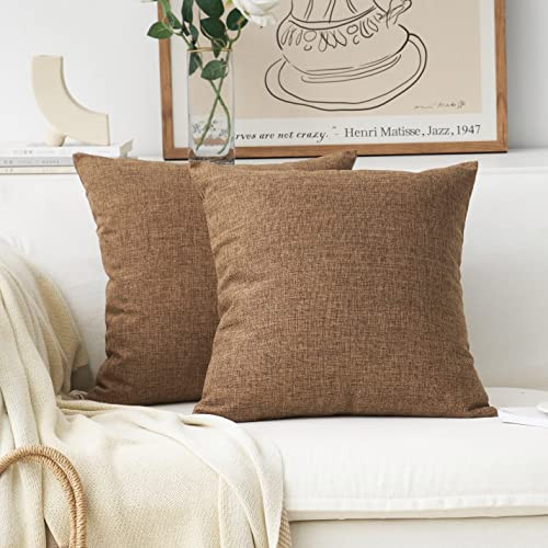Home Brilliant Brown Throw Pillows for Couch Set of 2 Lined Linen Throw Pillow Covers for Bench Sofa, 22x22 inches, 55 cm | Amazon (US)