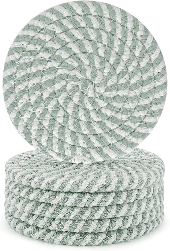 Absorbent Drink Coasters Handmade Braided Drink Coasters 6 Pack (4.3 Inch, Round, 8mm Thick) Supe... | Amazon (US)