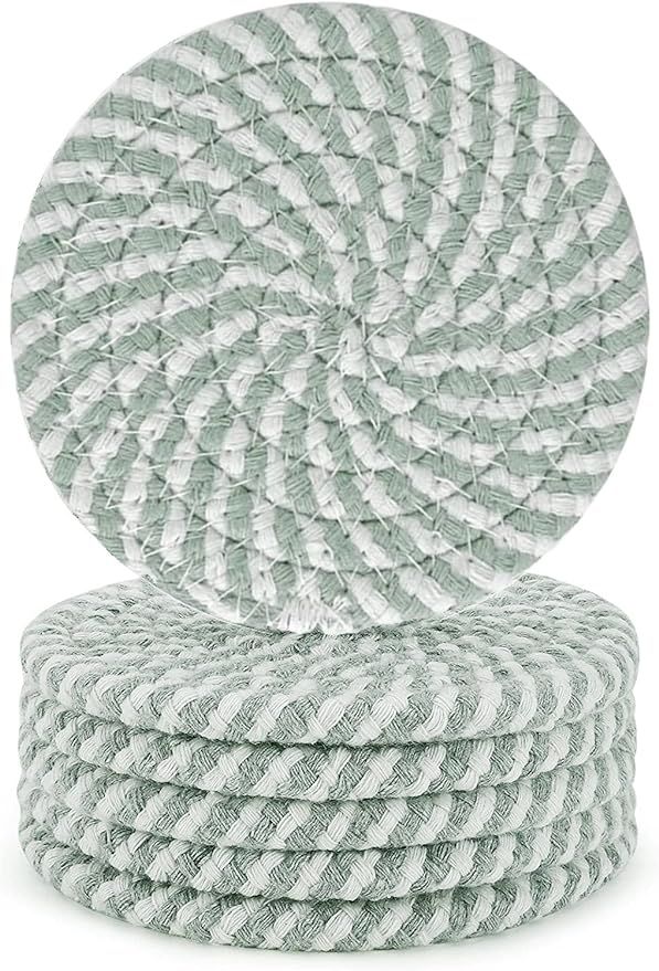 Absorbent Drink Coasters Handmade Braided Drink Coasters 6 Pack (4.3 Inch, Round, 8mm Thick) Supe... | Amazon (US)