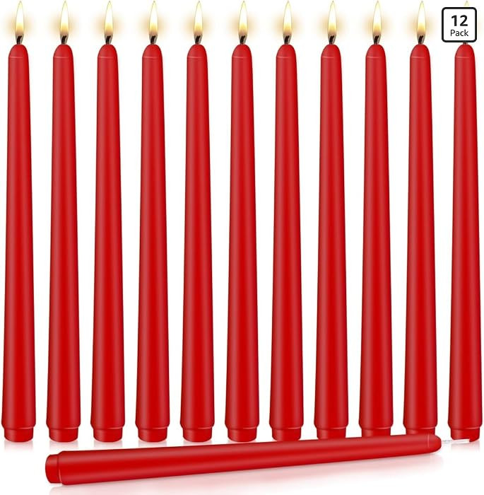 12 Pack Tall Red Taper Candles, 10 inch (H) Dripless, Unscented Dinner Candle, Smokeless Taper Ca... | Amazon (US)