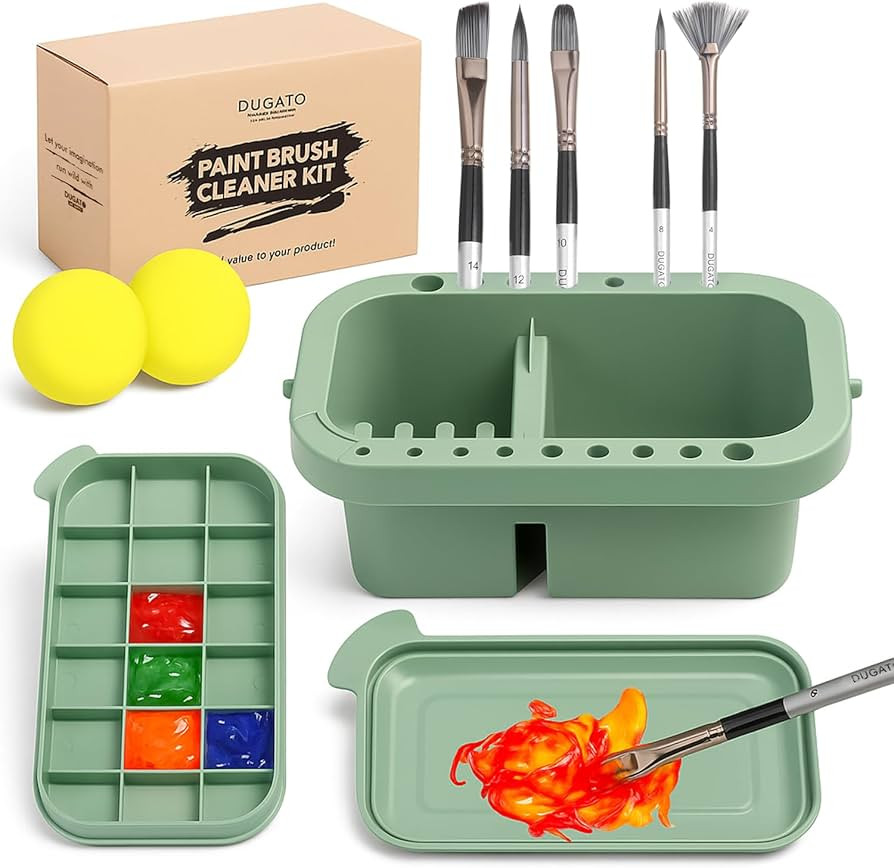 DUGATO 3-in-1 Paint Brush Cleaner, Washer, Holder & Palette - Artist Basin with Lid & Sponges for... | Amazon (US)