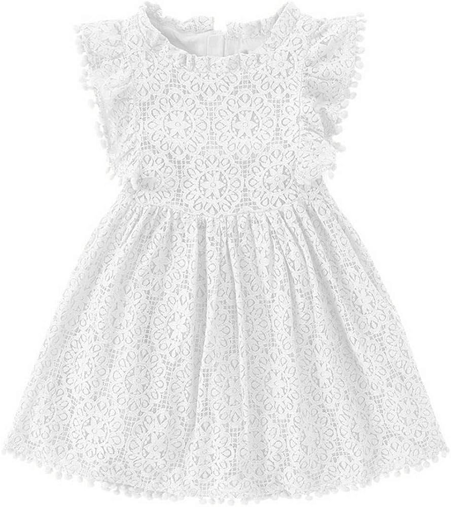 Niyage Toddler Girls Elegant Lace Pom Pom Flutter Sleeve Party Princess Dress | Amazon (US)