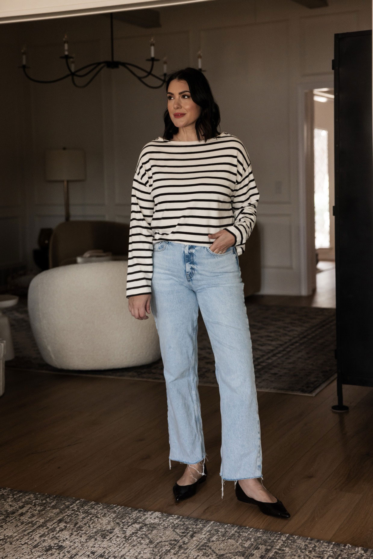 One of my favorite new pieces I've bought recently! I've linked it here and an under $100 option, too. I'm in the medium of the tee. 

I'm in the 30 of the jeans.  

 